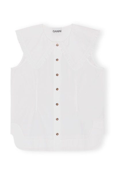Shop Ganni Sleeveless Frill Collar Shirt