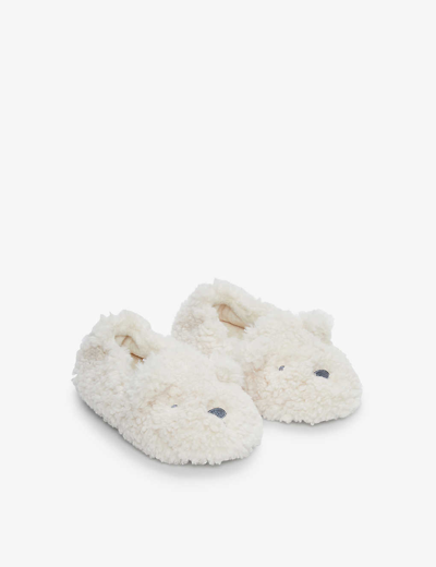 Shop The Little White Company Girls Natural Kids Teddy Bear Embroidered Borg Slippers 0-8 Years