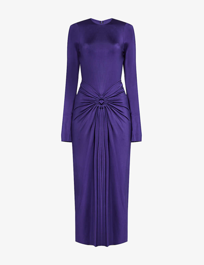 Shop Victoria Beckham Ruched Slim-fit Stretch-woven Midi Dress In Ultraviolet