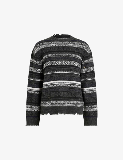 Allsaints Halldor Oversize Distressed Stripe Wool Blend Crewneck