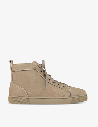 Shop Christian Louboutin Louis Orlato Flat Leather High-top Trainers In Saharienne