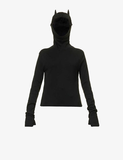 Shop Undercover Hooded Slim-fit Stretch-cotton T-shirt In Black