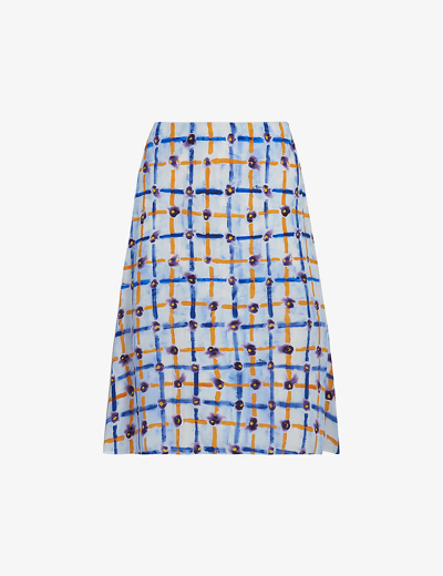 Shop Marni Women's Light Blue Checked A-line Silk Midi Skirt