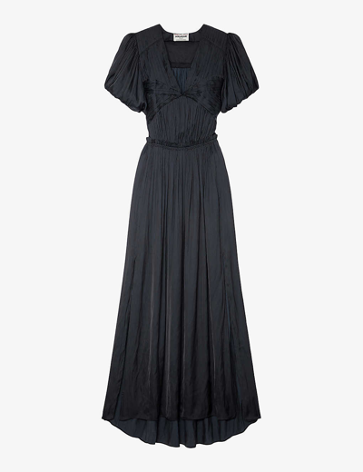 Shop Zadig & Voltaire Zadig&voltaire Womens Noir Reina Short-sleeved Satin Maxi Dress In Black