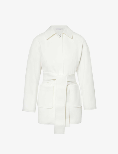 Shop Max Mara Rauche Belted Stretch-woven Coat In White