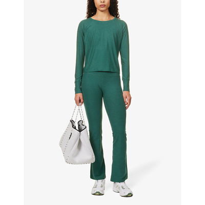 Shop Beyond Yoga Women's Midnight Green Heather Featherweight Daydreamer Stretch-woven Sweatshirt