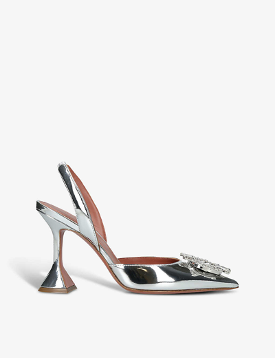 Shop Amina Muaddi Women's Silver Begum Crystal-embellished Leather Slingback Courts