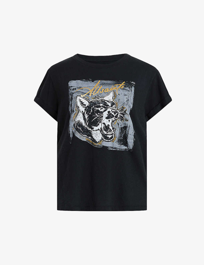 Shop Allsaints Women's Black Panthere Anna Graphic-print Organic Cotton-jersey T-shirt