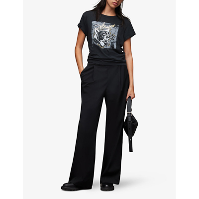 Shop Allsaints Women's Black Panthere Anna Graphic-print Organic Cotton-jersey T-shirt