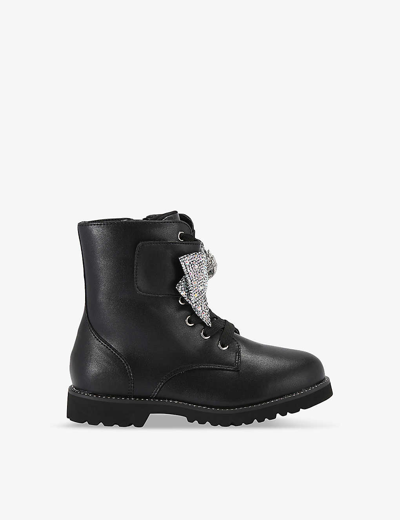 Shop Kurt Geiger Kensington Crystal-bow Leather Boots 6-7 Years In Black