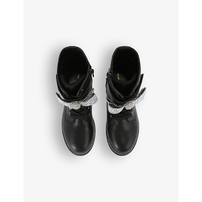 Shop Kurt Geiger London Girls Black Kids Kensington Crystal-bow Leather Boots 6-7 Years