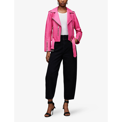 Shop Allsaints Women's Neon Pink Balfern Leather Biker Jacket