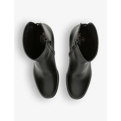 Shop Valentino Garavani Womens Black Vlogo Brand-plaque Leather Heeled Ankle Boots