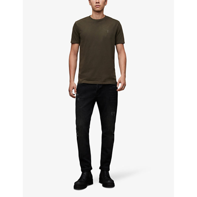 Shop Allsaints Mens Tea Leaf Green Ossage Ramskull-embroidered Cotton T-shirt