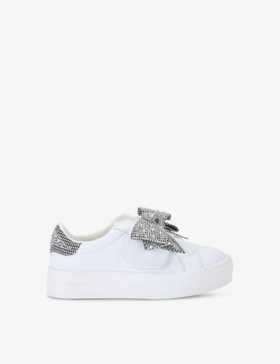 Shop Kurt Geiger London Girls Silver Com Kids Mini Laney Crystal-embellished Bow Leather Trainers 6-7 Yea In Multi-coloured