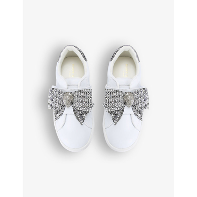 Shop Kurt Geiger Mini Laney Crystal-embellished Bow Leather Trainers 6-7 Years In Multi-coloured