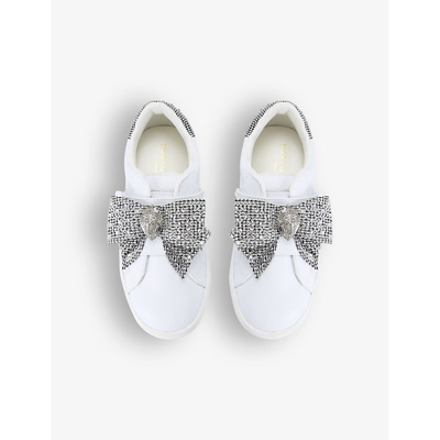 Shop Kurt Geiger London Girls Silver Com Kids Mini Laney Crystal-embellished Bow Leather Trainers 6-7 Yea In Multi-coloured