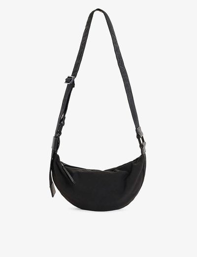 Shop Allsaints Womens Black/black Half Moon Recycled-polyester Cross-body Bag