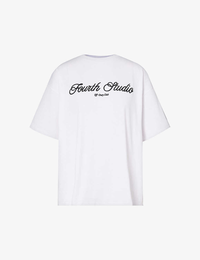 Shop 4th & Reckless Women's White Fourth Studio Brand-embroidered Cotton-jersey T-shirt
