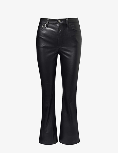 Shop Rag & Bone Women's Black Casey Brand-embroidered Straight-leg High-rise Faux-leather Trousers