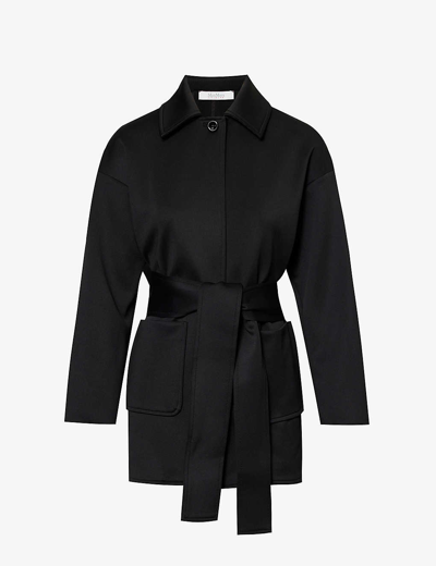 Shop Max Mara Women's Black Rauche Belted Stretch-woven Coat