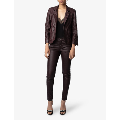 Shop Zadig & Voltaire Zadig&voltaire Womens Chocolate Verys Crinkled-texture Leather Blazer