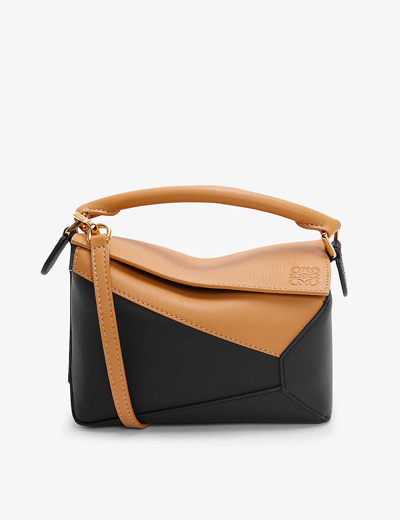 Shop Loewe Womens Warm Desert/black Puzzle Mini Leather Cross-body Bag