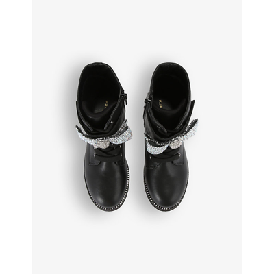 Shop Kurt Geiger London Girls Black Kids Kensington Crystal-bow Leather Boots 7-9 Years