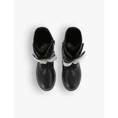 Kurt Geiger London Girls Black Kids Kensington Crystal-bow Leather Boots 7-9 Years In Black