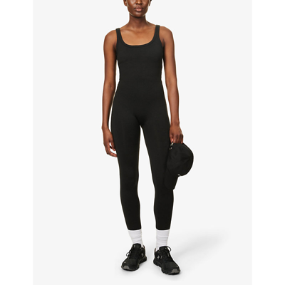 Shop Vuori Women's Black Heather Halo Fitted Stretch-recycled Polyester Jumpsuit