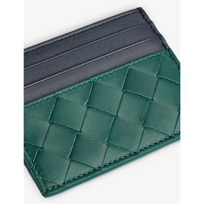 Shop Bottega Veneta Double-faced Woven Leather Card Holder In Emerald Gr/sp/sp-s