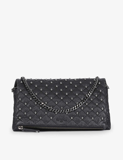 The Kooples Womens Black Skull-embellished Quilted Leather Clutch Bag In Black