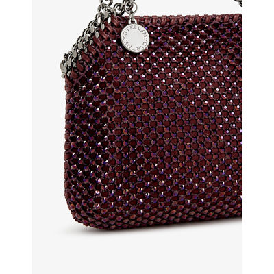 Shop Stella Mccartney Falabella Crystal-embellished Recycled-polyester Cross-body Bag In Burgundy