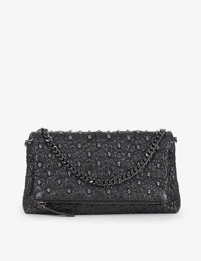 Shop The Kooples Womens Black Skull-embellished Quilted Small Leather Clutch Bag 1 Size