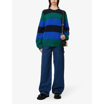 Shop Guest In Residence Women's Forest Cobalt Midnight Relaxed-fit Striped Cashmere Jumper