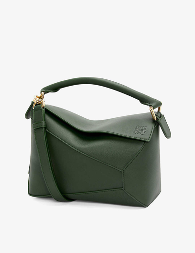 Shop Loewe Womens Bottle Green Puzzle Small Leather Cross-body Bag