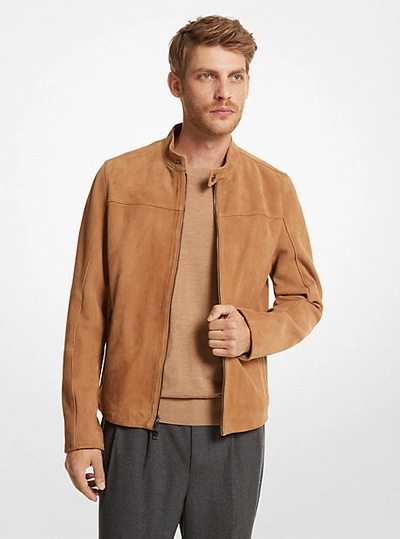 Shop Michael Kors Suede Racer Jacket In Brown