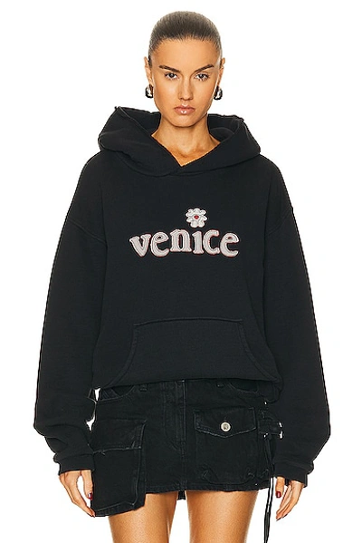Shop Erl Unisex Venice Patch Hoodie Knit In Black