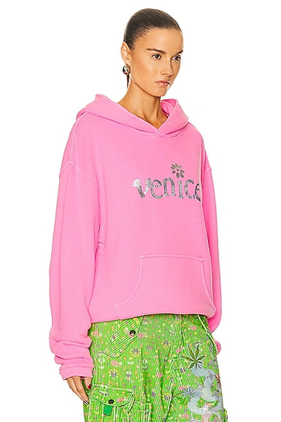 Shop Erl Unisex Silver Printed Venice Hoodie Knit In Pink