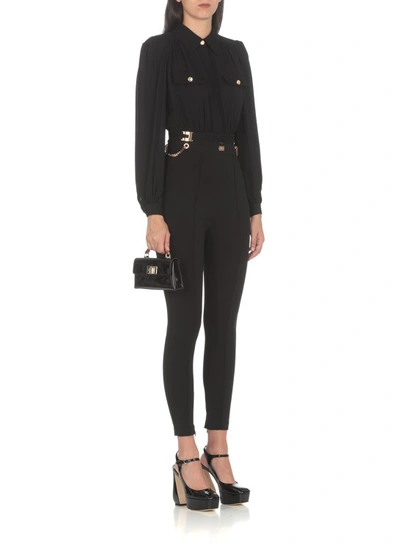 Shop Elisabetta Franchi High Waist Trousers With Logo In Black