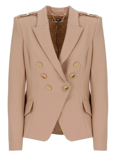Shop Elisabetta Franchi Crepe Double-breasted Jacket In Pink