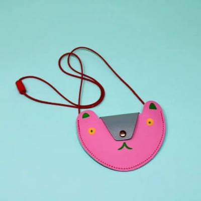 Shop Ark Colour Design Bear Pocket Purse In Pink/ Heritage Blue