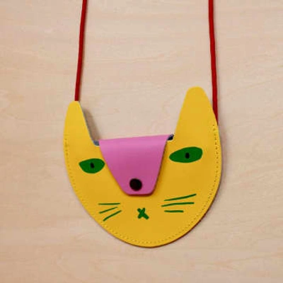 Shop Ark Colour Design Cat Pocket Purse In Yellow/ Pink