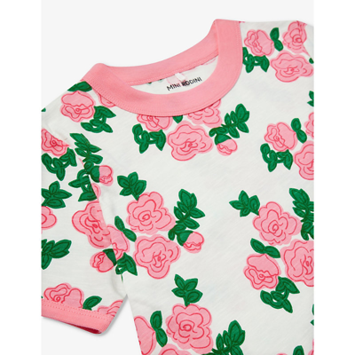 Shop Mini Rodini Girls Pink Kids Rose-pattern Contrast-trim Organic Cotton-jersey T-shirt 1.5-11 Years