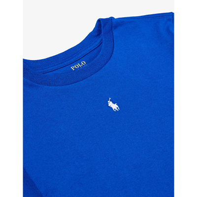 Shop Polo Ralph Lauren Boys Blue Kids Boys' Logo-embroidered Short-sleeve Cotton-jersey T-shirt