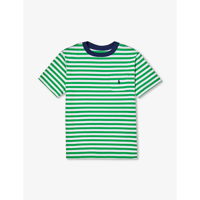 Shop Polo Ralph Lauren Boys Multi Kids Boys' Logo-embroidered Striped Cotton-jersey T-shirt