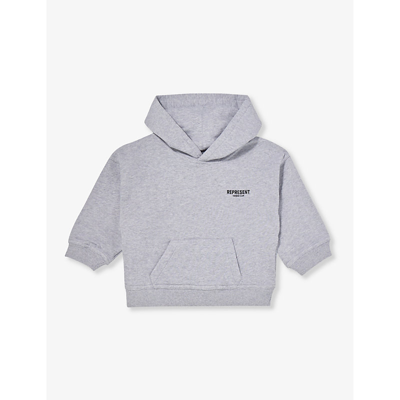 Represent Logo-print Cotton-jersey Hoody 1 - 4 Years In Ash Grey/black
