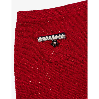 Shop Self-portrait Sequin-embellished Knitted Skirt 4-12 Years In Red