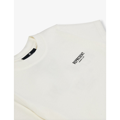 Shop Represent Boys Flat White Kids Logo-print Cotton-jersey T-shirt 1 - 4 Years