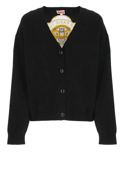 Shop Kenzo Black Wool And Cotton Cardigan For Woman